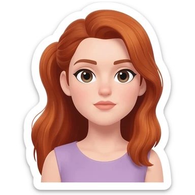 woman with half-up half-down hairstyle. auburn hair colour. Has pale lavender skin. sticker