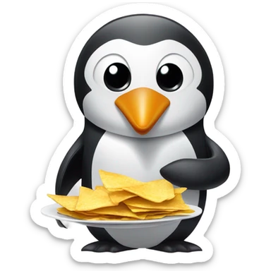 Penguin eating nachos sticker