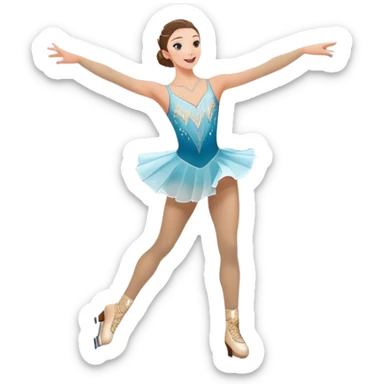 An colorful icon featuring a graceful figure skater performing a spin on the ice. The background includes a grand ice rink palace with shining spotlights and cheering spectators in the stands. Transparent background highlights the elegance and artistry of figure skating sticker