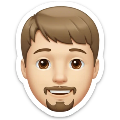  white male, short medium brown colored hair with bangs and goatee, nose and lip piercing,  smiling with mouth closed sticker