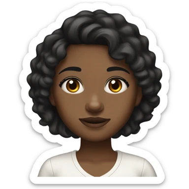 Girl with brown skin tone, wavy black hairs, pretty black eyes and long lashes and white shoulder down tto sticker