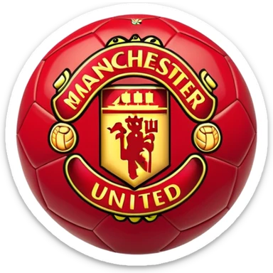 Manchester United inspired emoji, red football with gold accents and a hint of the club's crest sticker