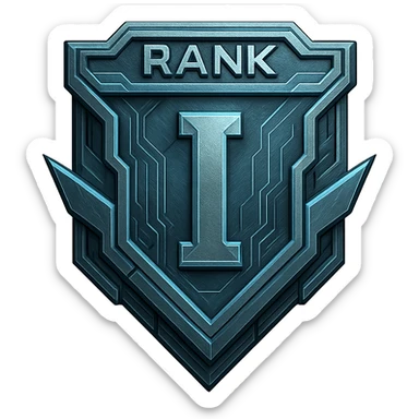 a metal insignia badge for a "rank I", space scifi-futuristic cyberpunk futurepunk sticker