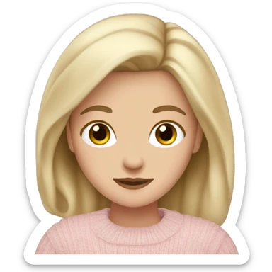 White girl with dark blonde hair wearing pale pink sweater sticker