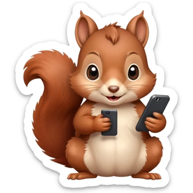 cute brown squirrel with blushing red cheeks holding a smartphone in its paw sticker