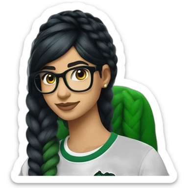 Mia Khalifa black braid white tshirt green sleeves slytherin logo sticker