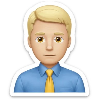 consulting man with hand with white skin and blonde hair with blue shirt and yellow tie sticker