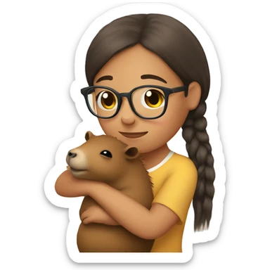 Girl with glasses hugging a capybara sticker