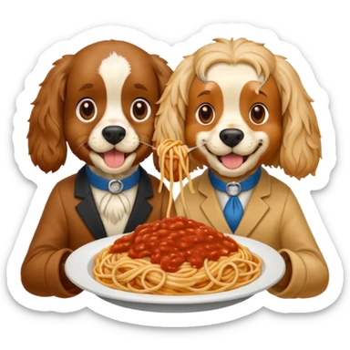 American Cocker Spaniel and Mongrel Eat Spaghetti Between Them sticker