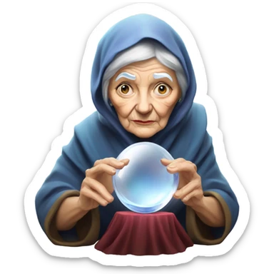 Wise Old Lady Fortune teller with crystal ball looking into the camera sticker