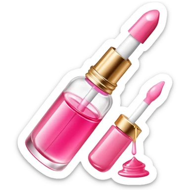 Gisou lip oil in pink color, small transparent bottle with gold cap, pink-tinted lip gloss, honey-infused beauty product sticker