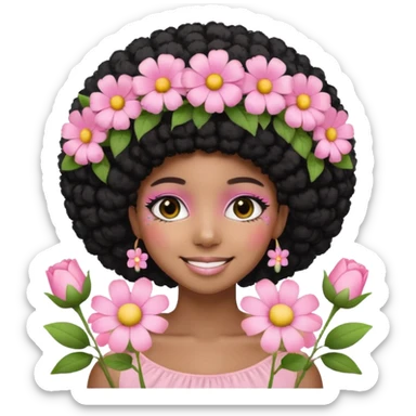 Cute black girl with pink pastel flowers sticker