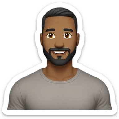 light brown skin male, black hair with a skin fade haircut, good beard, white teeth, black t shirt approximately 32 years old, good beard, chest up, confident sticker