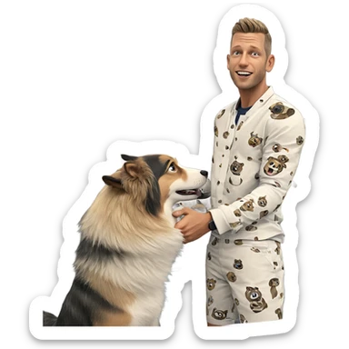 boy with dog in kitchen sticker