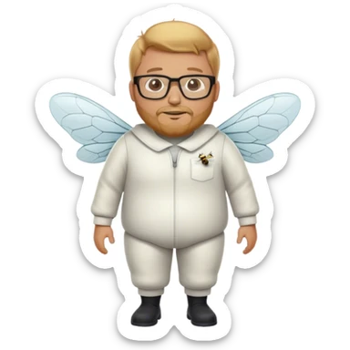 full body medium plus size male bee keeper with  short light strawberry blonde hair and goatee wearing glasses  sticker