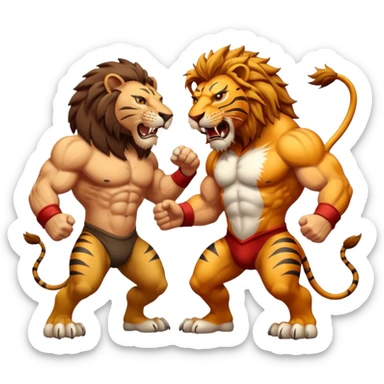 brutal battle between one lion and one tiger  sticker