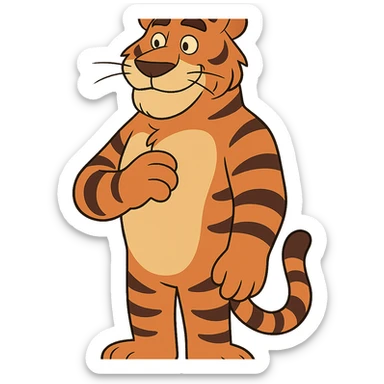 a tall, kind tiger, warm and gentle demeanor, cartoon style sticker