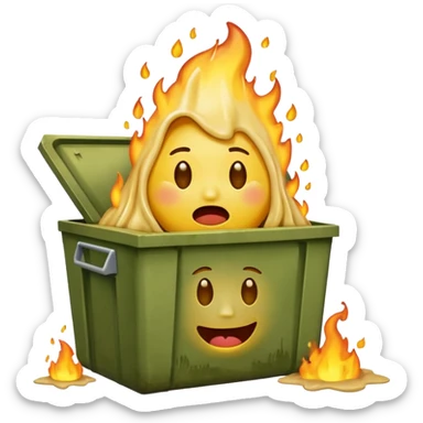 I want an emoji that is sitting in a dumpster fire, crying and laughing, while also melting. sticker