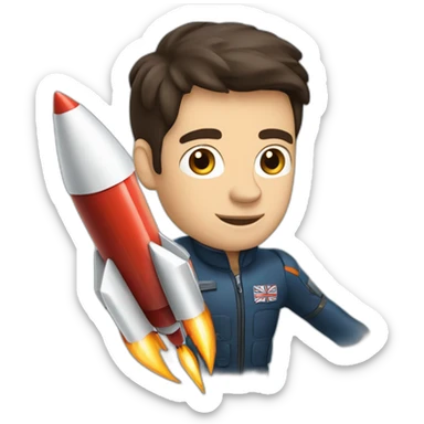 British yorkshire man dark brown hair clean shaven straddling a rocket sticker