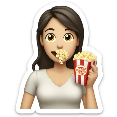 White brunette woman putting popcorn in her mouth sticker