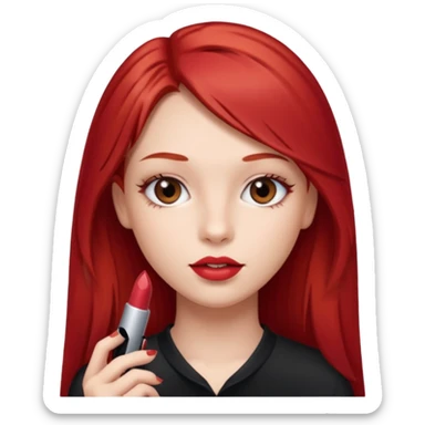 una chica con un pintalabios en la mano de 18 años, de piel blanca con el pelo liso, largo y pelirrojo, ojos marrones sticker