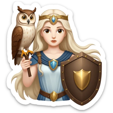 Goddess Athena with owl and shield sticker