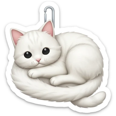 emoji of white napping cat with a tail hanging down sticker