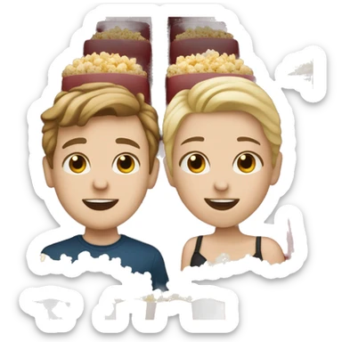 white boy and white girl in cinema with popcorn sticker
