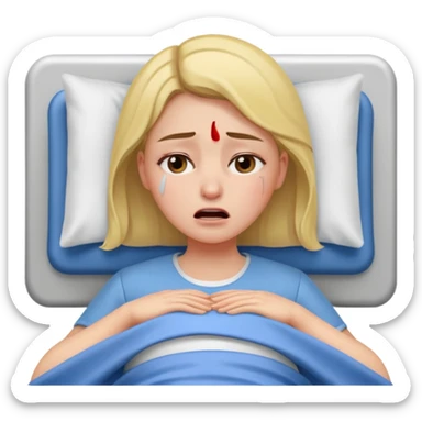 Mulher jovem chorando muito em cima de uma maca de hospital sticker