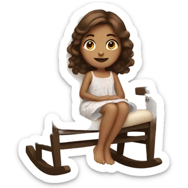 Girl with brown hair wearing a nightgown sitting in a rocking chair sticker