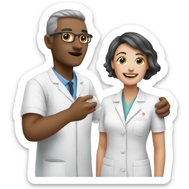 Dermatologist with a patient sticker