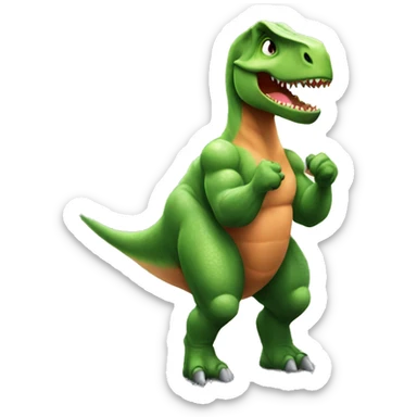 Dinosaur is training at the gym sticker