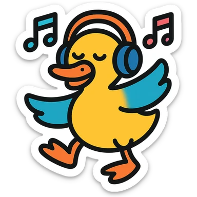 duck dancing to dubstep with headphones sticker