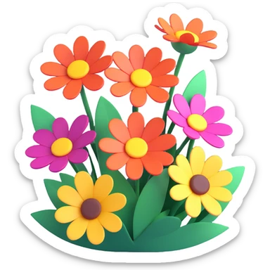 Add more volume to the flowers, making them more three-dimensional with pronounced light and shadow and depth, in a modern 3D iOS style, with a clean background. sticker