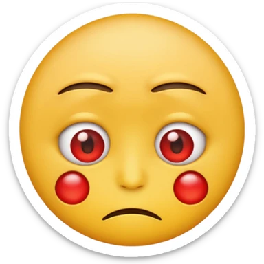 An emoji with red round eyes  with lyi tired face! sticker