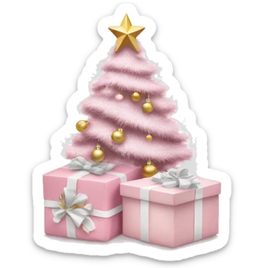 Light pink Christmas gifts under a white Christmas tree  sticker