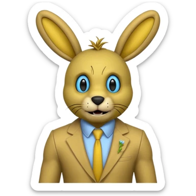 springtrap yellow damage hare suit with hare ears blue eyes with strands of 3C hair size of a small toothpick sttcking up sticker