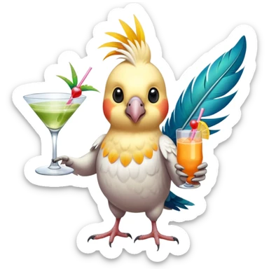 cockatiel bird holding a cocktail sticker