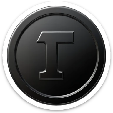 Emoji icon of a black coin with engraved number 1, minimalist style, isolated sticker