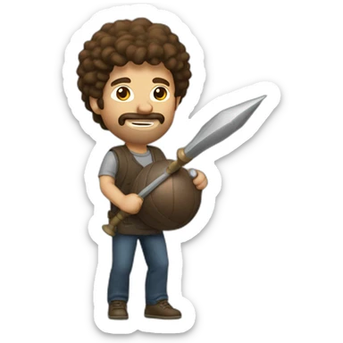 men with borwn hair taking a macebell sticker