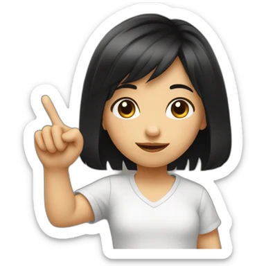 small girl with black hair showing hand with 1 finger up, pointer finger sticker