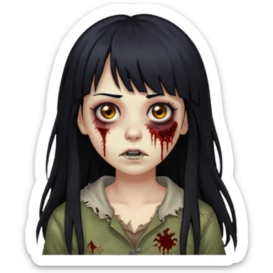 Zombie woman with long black hair and bangs, a nose piercing, and brown eyes. sticker