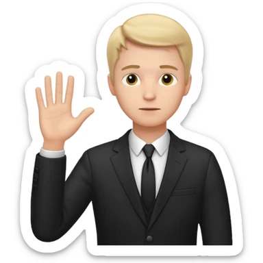 white man in formal suit in thought, shows something with his hand sticker