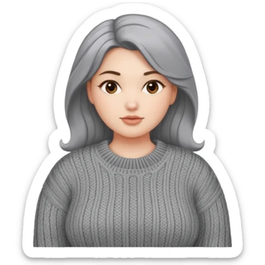 Design a woman’s grey sweater for a voluptuous woman. Only design the sweater sticker