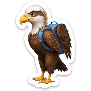 a eagle walking with a backpack
 sticker