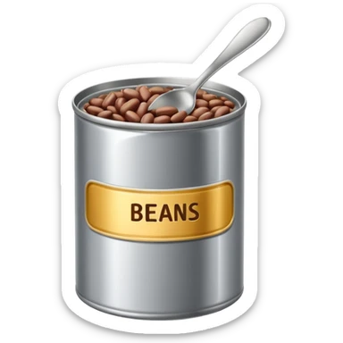Open can of beans with label with spoon  sticker