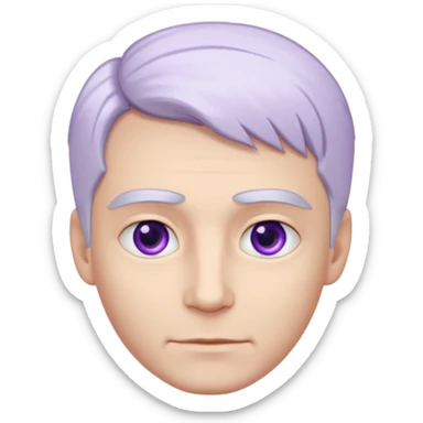 Beyaz uzun ve düz saçları olan,mor göz rengi olan, bembeyaz tenli bir erkek,genç,gözleri hafif çekik ve saçları da teni de bembeyaz olacak,genç olacak,kırışıklığı olmayacak,gözleri çekik ve mor renk olacak,alnında kırışıklık olmayacak,saçı daha beyaz olsun,genç olacak sticker