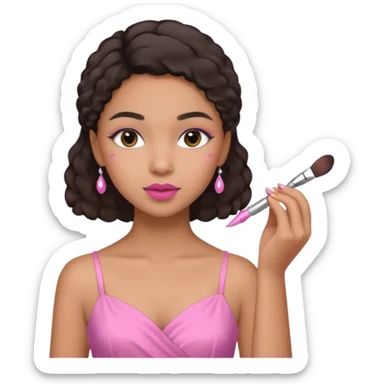 Draw a mixed-race girl applying makeup. sticker