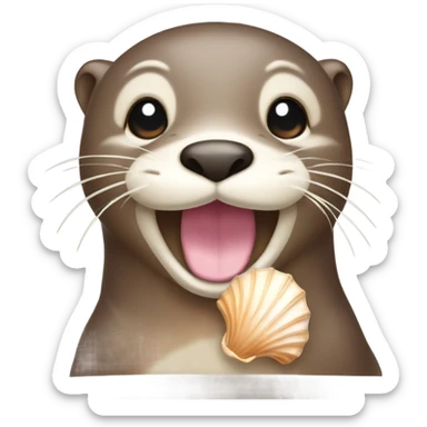 A cute and happy-looking otter face wearing seashell accessories. sticker