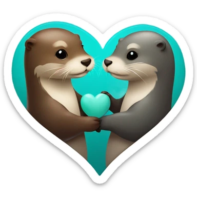 Otter giving another otter a teal colored heart sticker